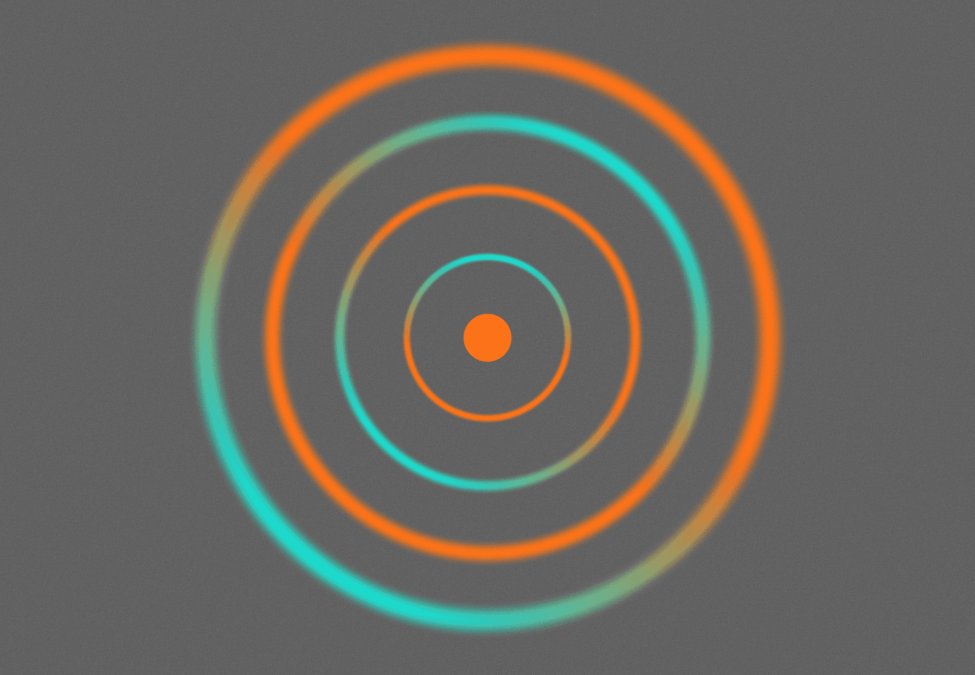 Concentric orange and teal rings around an orange dot on a grey background.