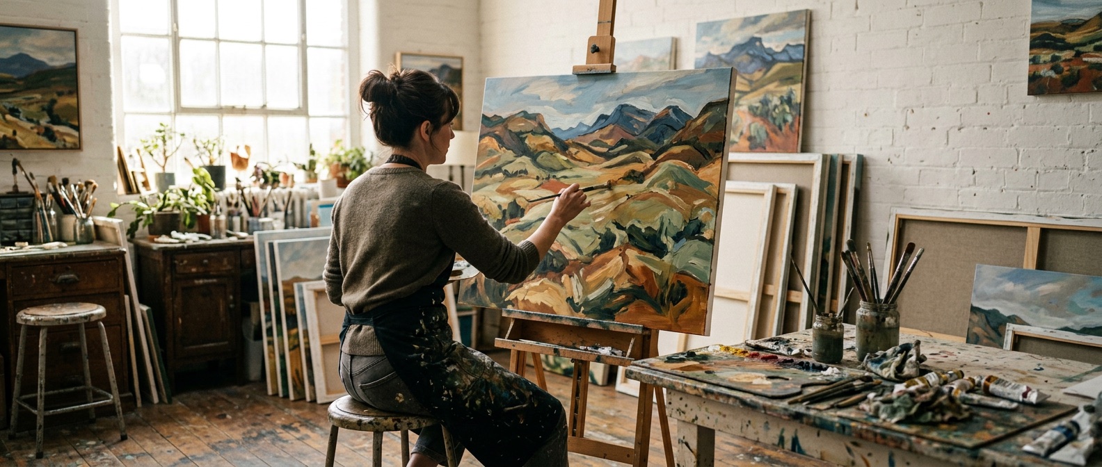 An artist at work in the studio